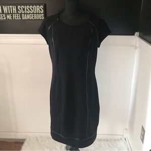 Black Career Dress with Faux Leather Detail, sz S